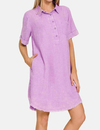 Trendsi - Zenana Washed Linen Raw Hem Dress with Pockets