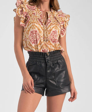 Elan - Ruffle Sleeve Tie Front Blouse