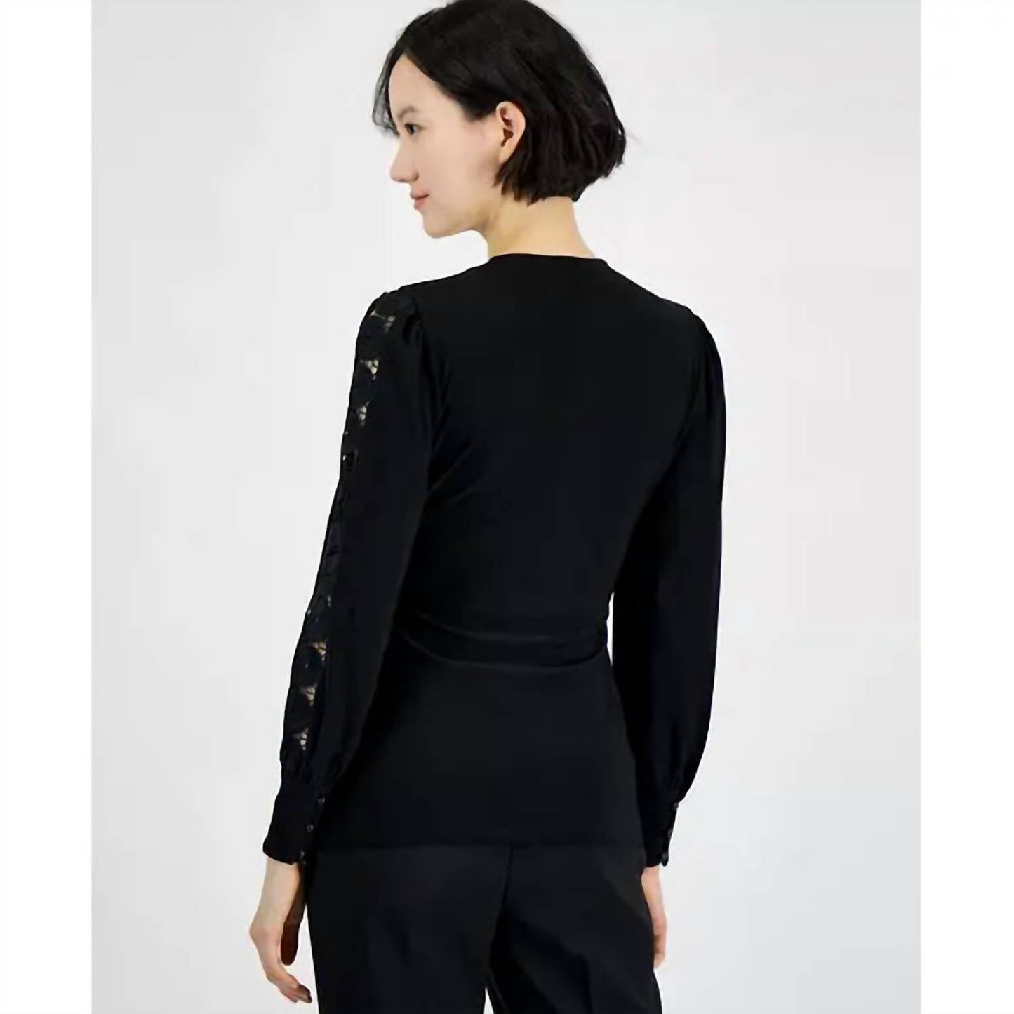 Anne Klein - Faux-wrap Blouson-sleeve Top