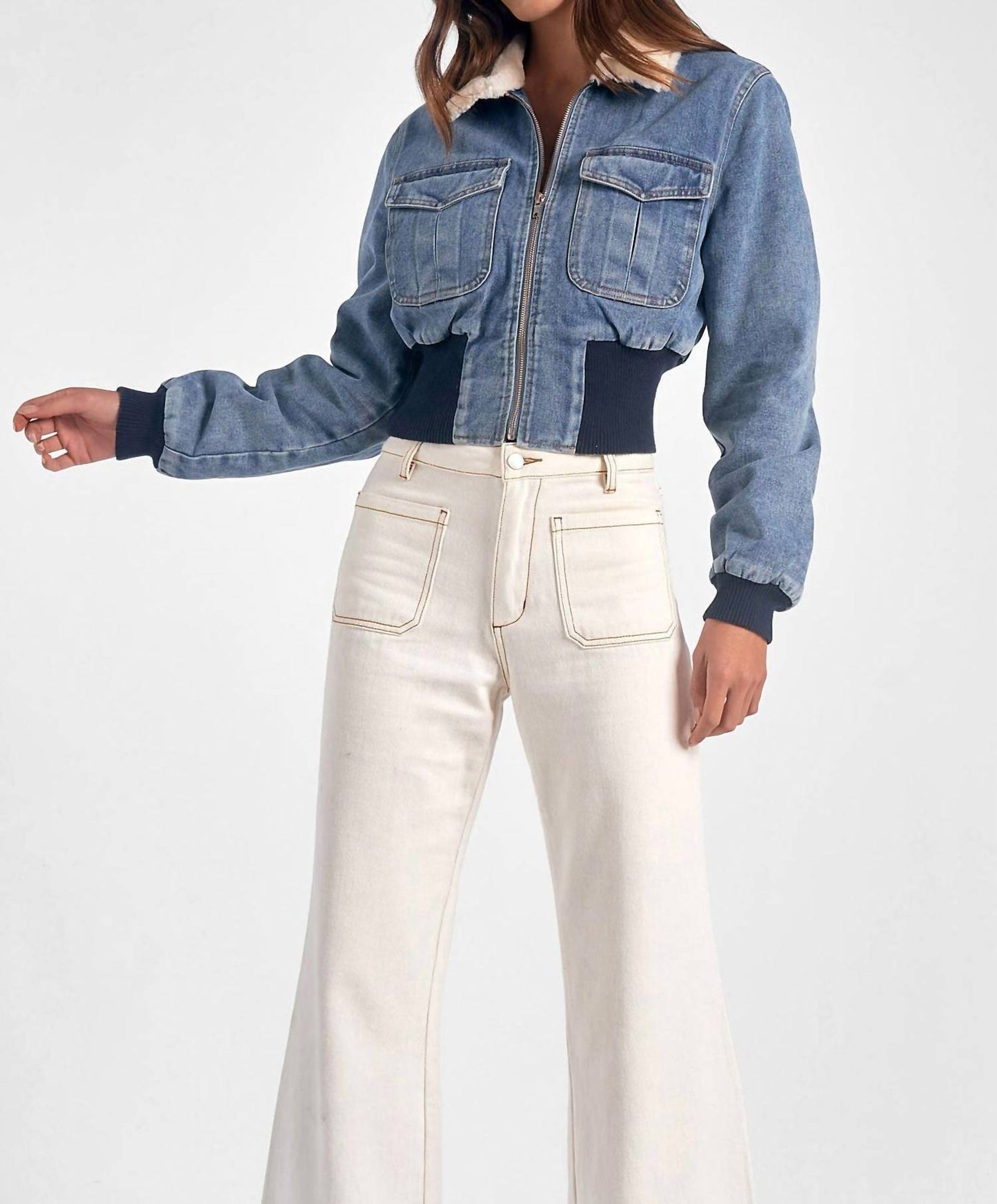 Elan - DENIM JACKET FUR COLLAR