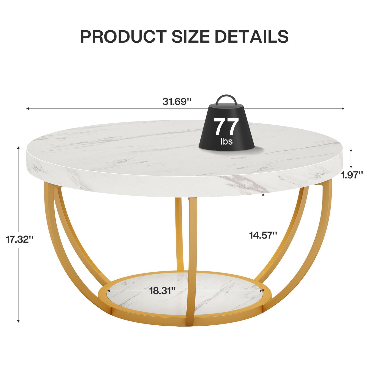2 Tier Circle Coffee Table With Storage Shelves