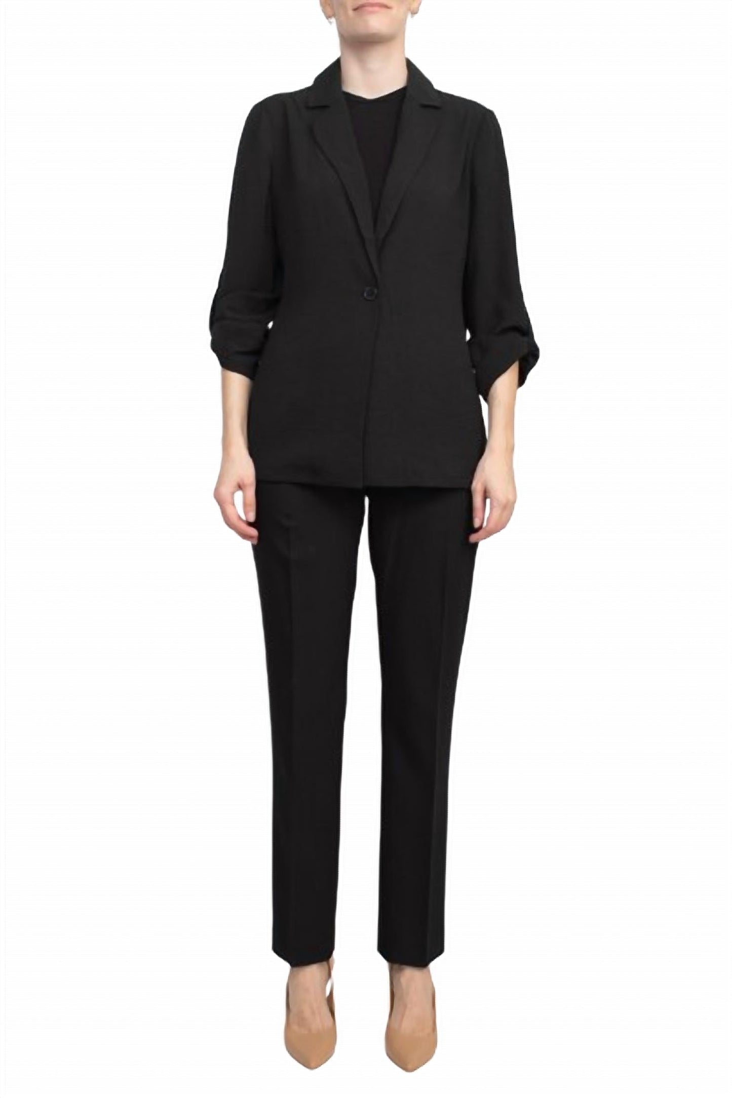Adrianna Papell - Notched Lapel Collar One Button Blazer