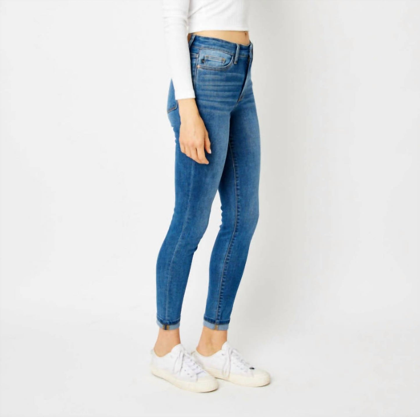 Judy Blue - Women's High Waist Cuffed Hem Skinny Jeans