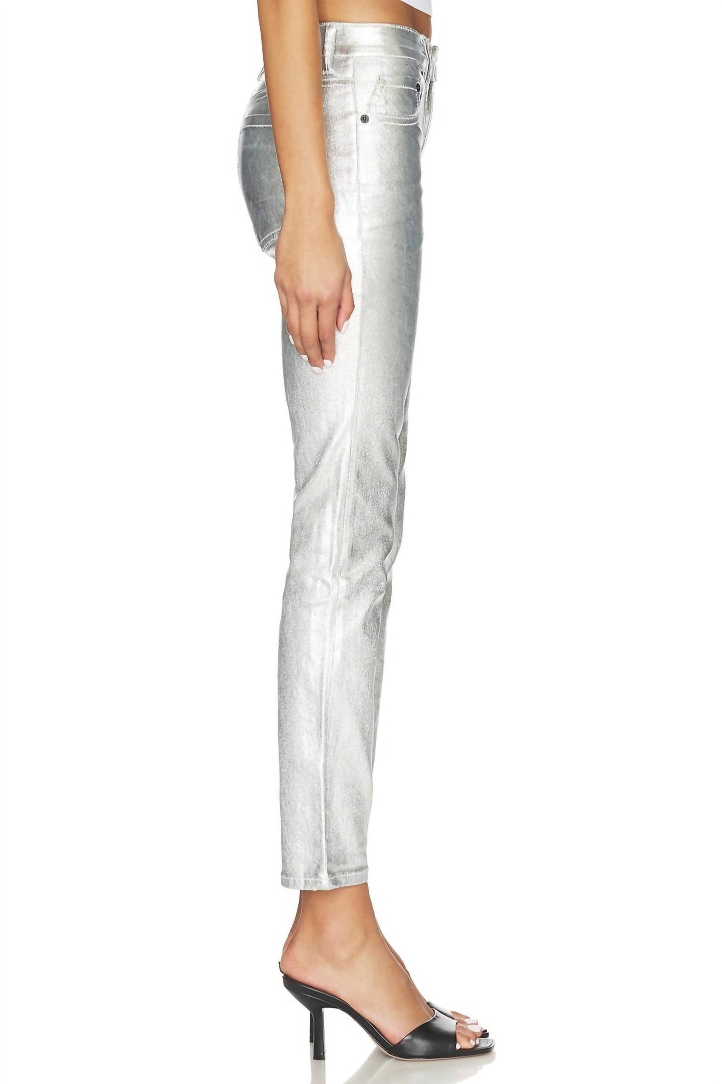 Free People - Oracle Metallic Low-rise Slim Straight Jeans