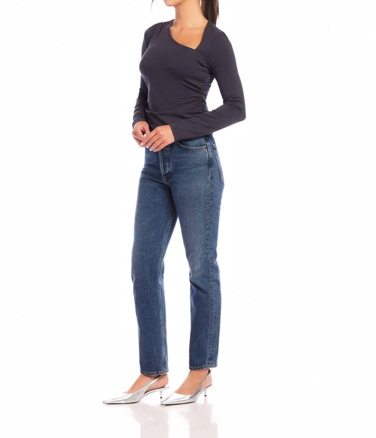 Fifteen Twenty - Shay Asymmetric Shirred Long Sleeve Top