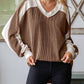 7Th Ray - Color Block Ribbed V-neck Top