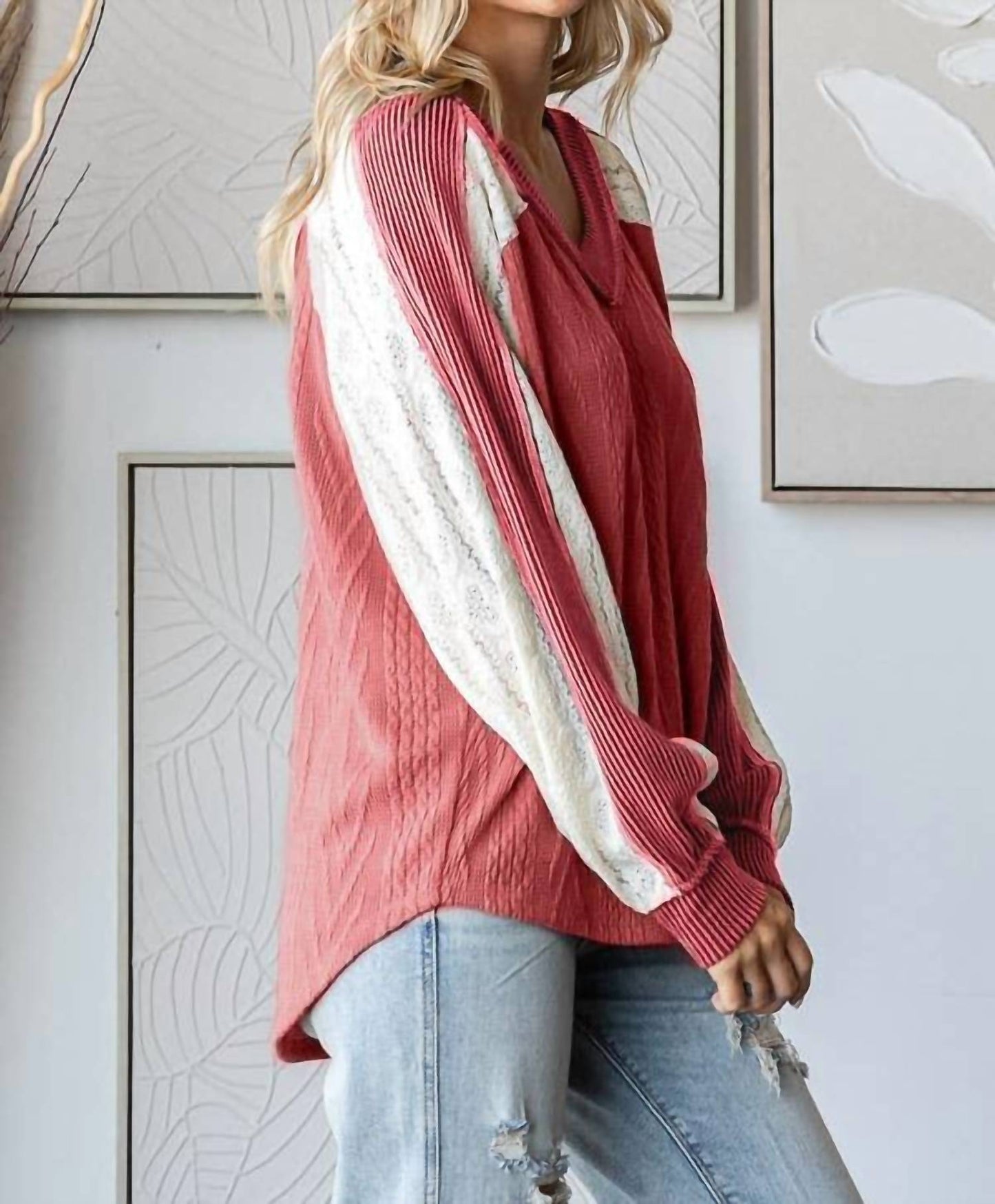 7Th Ray - Cabel Knit Top With Lace Detail