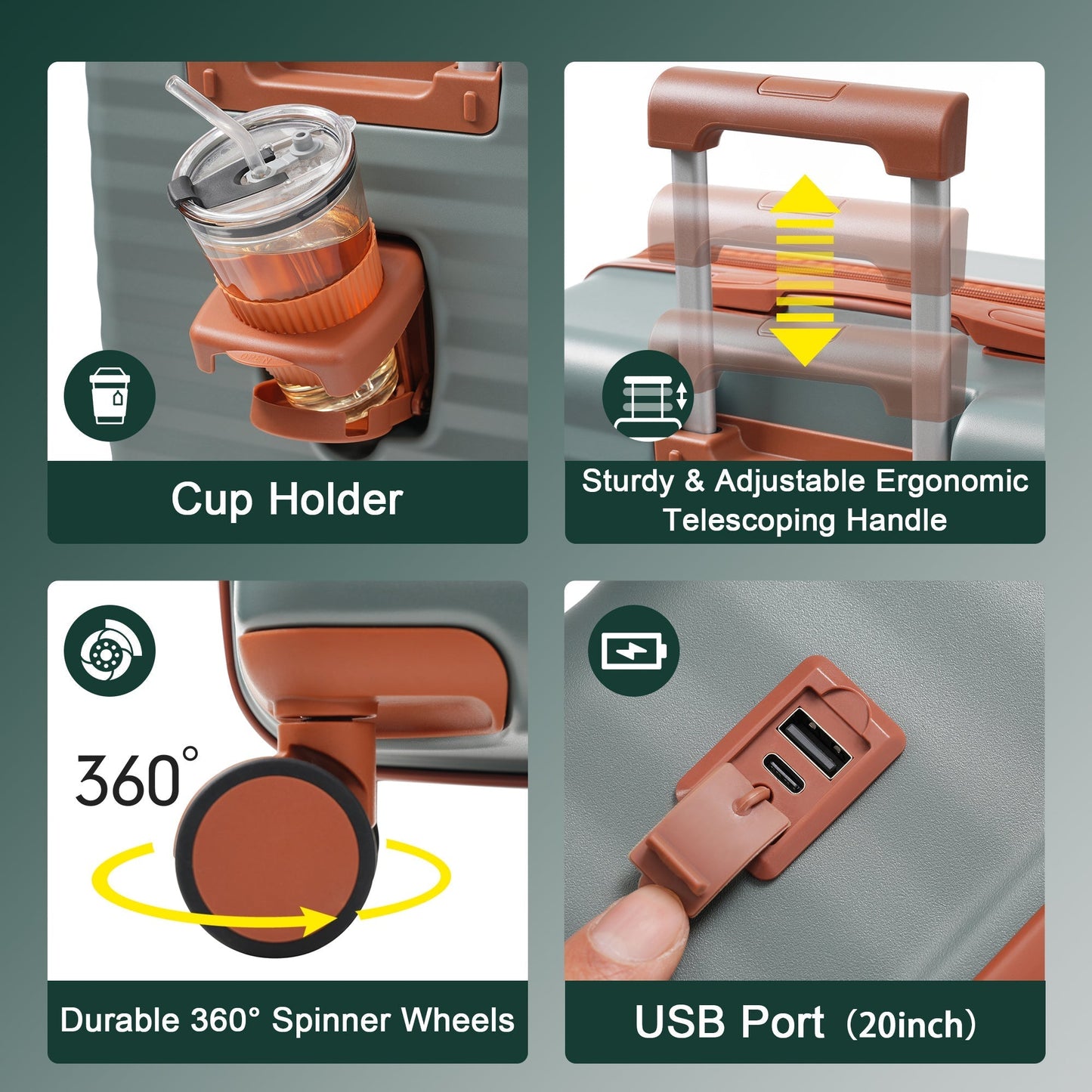 Deluxe 5-Piece Hard-Side Luggage Set with USB and TSA Security