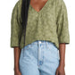 Treasure & Bond Women's Lace Trim V-Neck Blouse in Green Rowan Floral, Size Medium