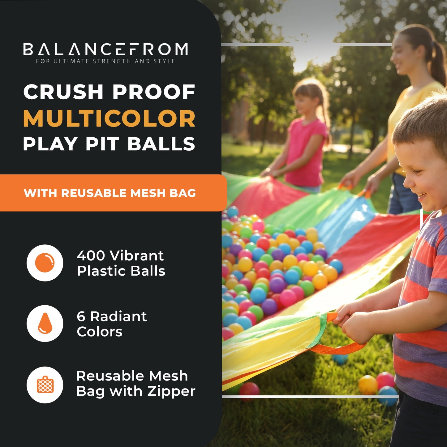 BalanceFrom Fitness 2.3 In Crush Proof Play Pit Balls w/ Storage Bag, Multicolor