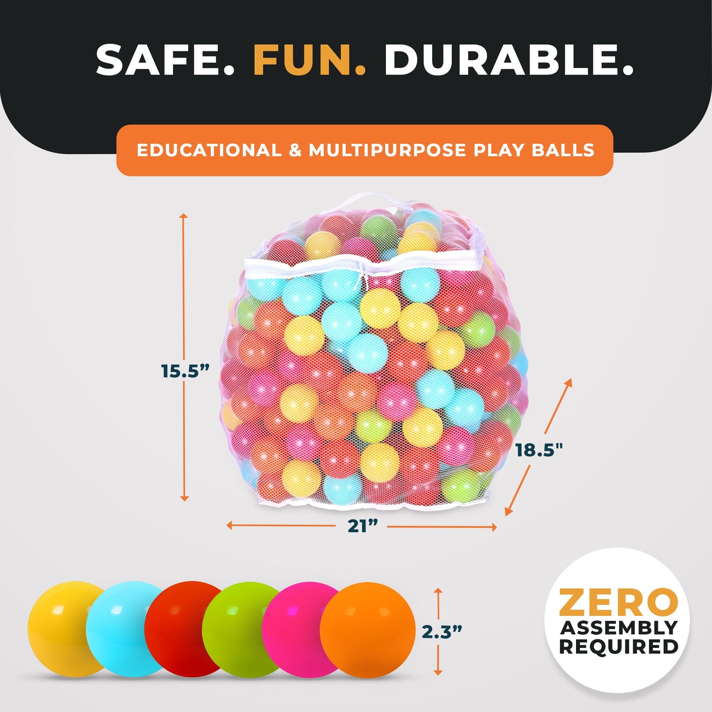 BalanceFrom Fitness 2.3 In Crush Proof Play Pit Balls w/ Storage Bag, Multicolor