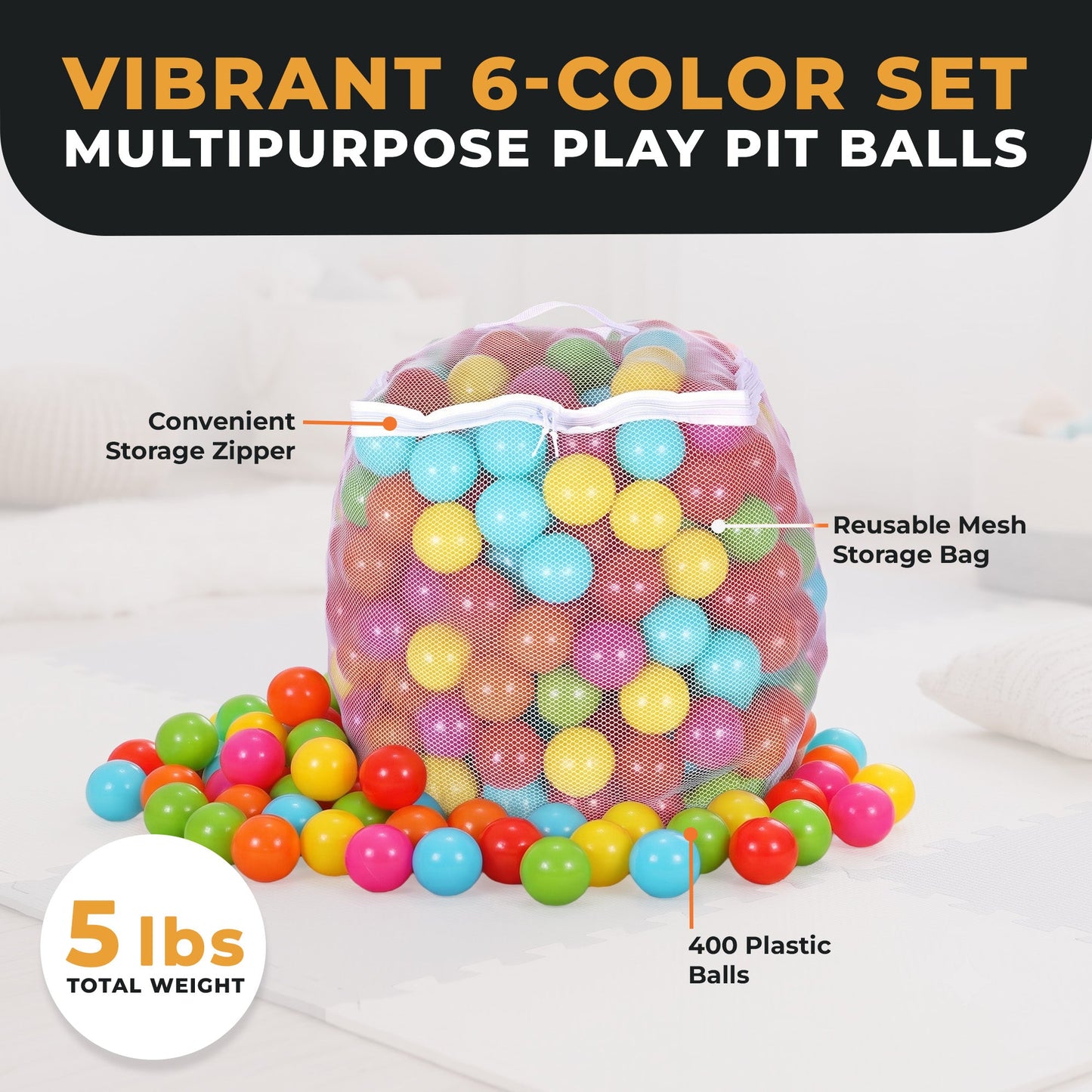 BalanceFrom Fitness 2.3 In Crush Proof Play Pit Balls w/ Storage Bag, Multicolor