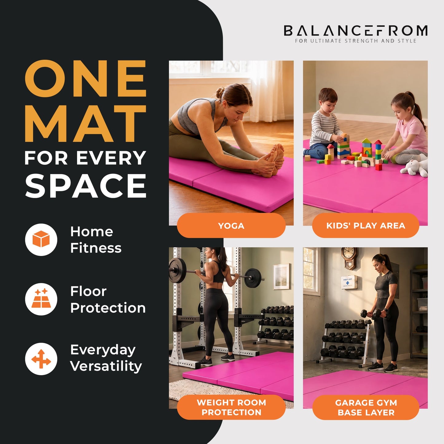BalanceFrom Fitness GoGym 120x48in All Purpose Folding Gymnastics Mat, Purple