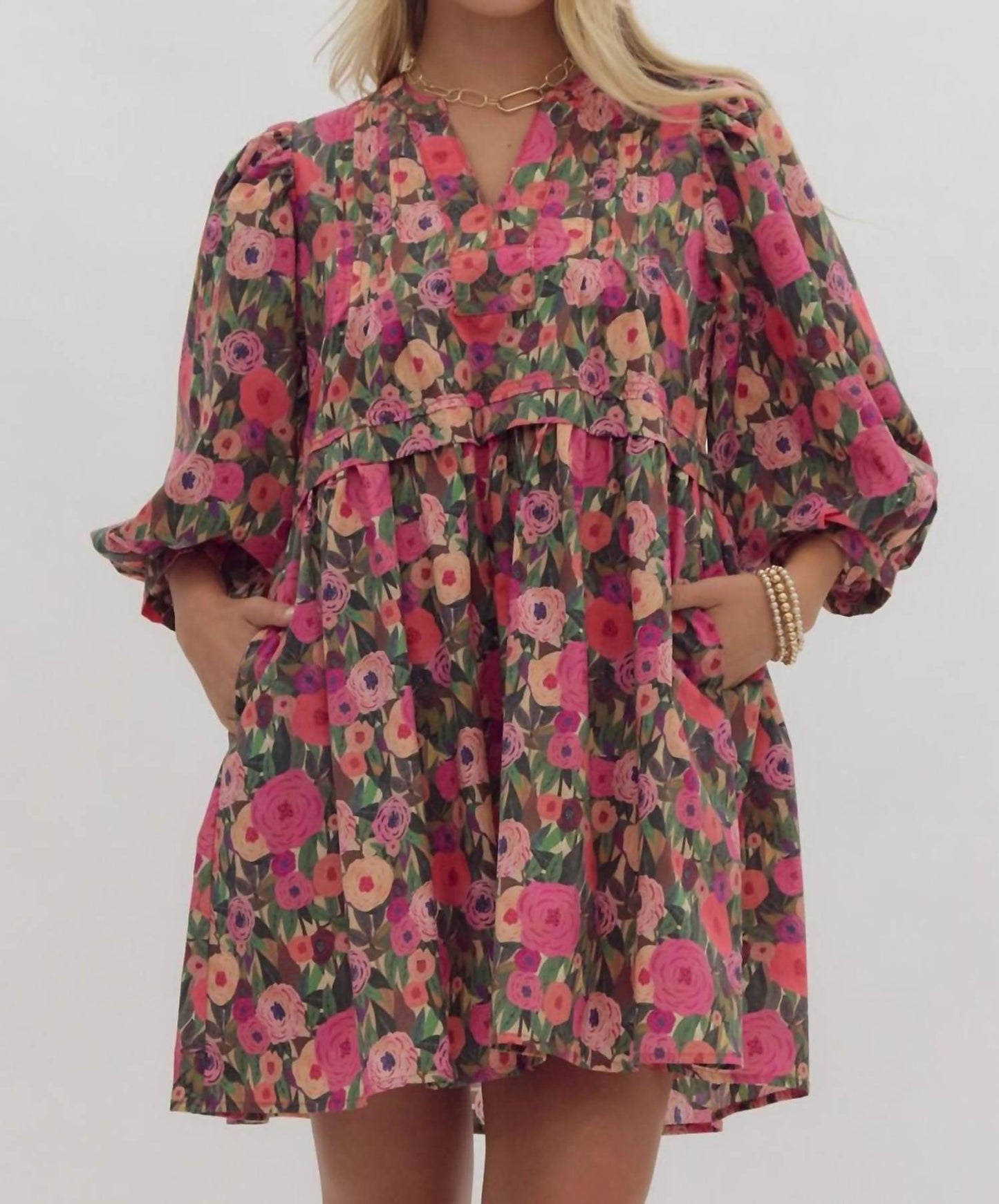 Entro - Floral Puff Sleeve Dress