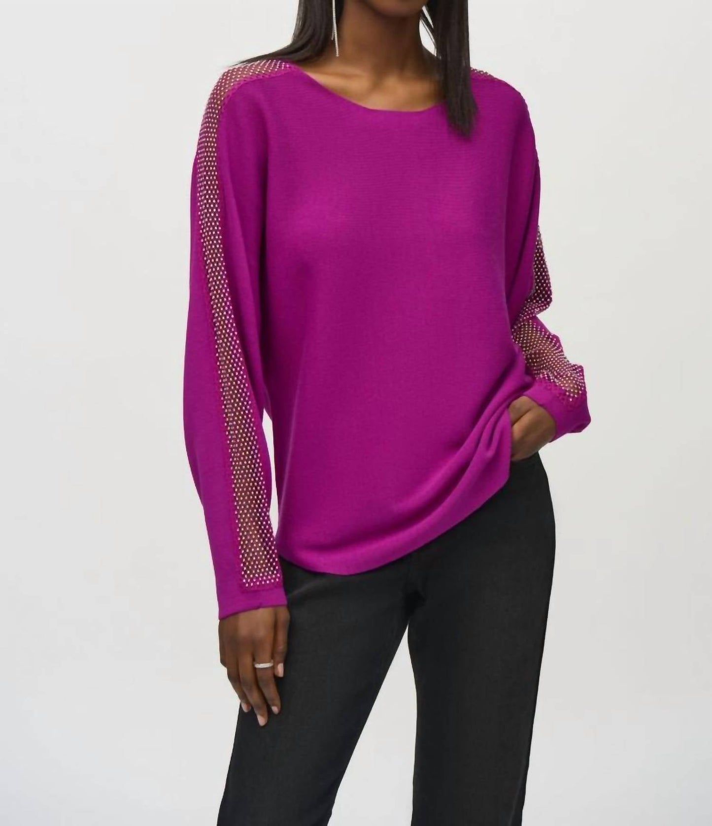 Joseph Ribkoff - Rhinestone Mesh Insert Pullover Sweater