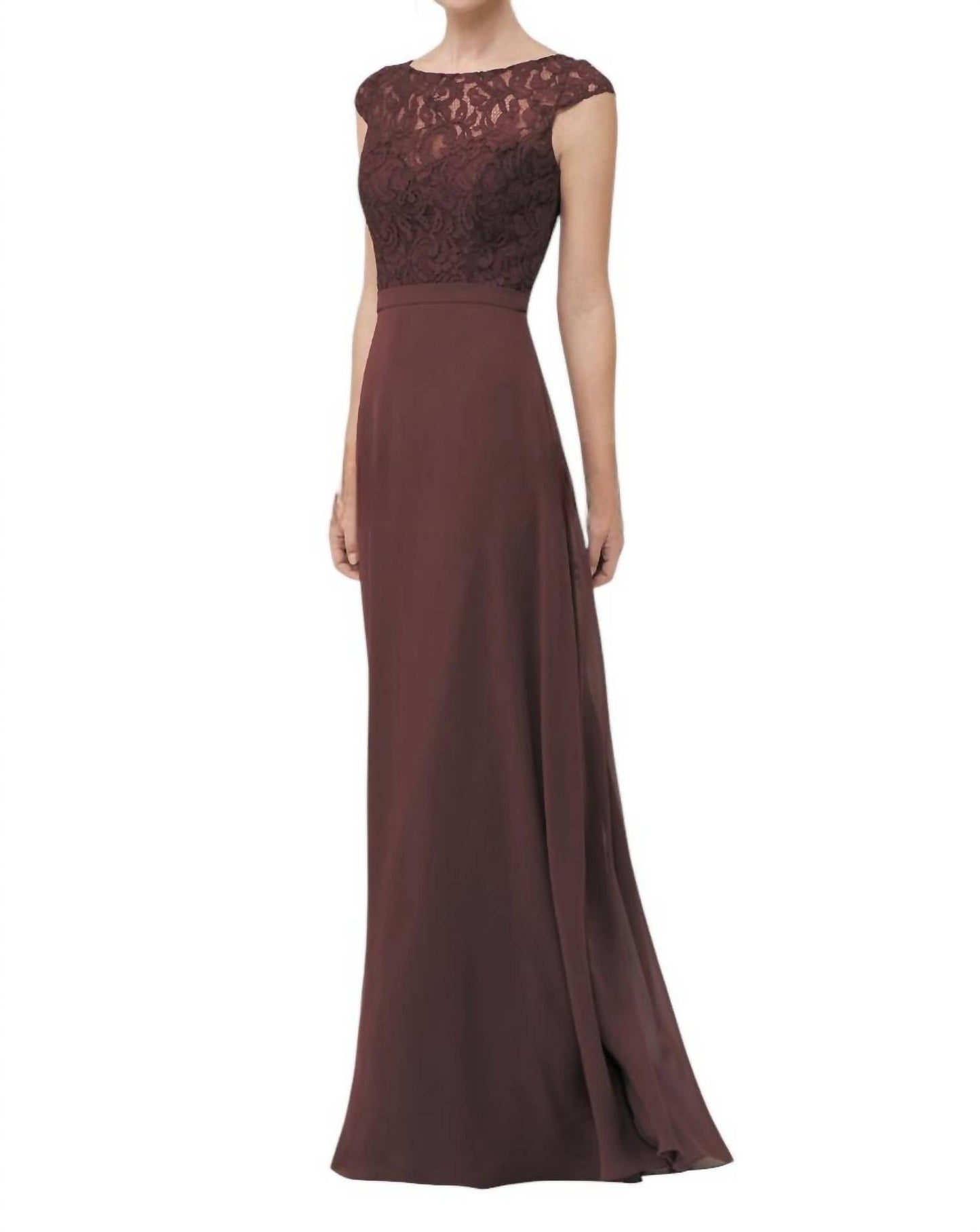 Jasmine Bridal - Long Boat Neckline Lace & Georgette Bridesmaid Dress