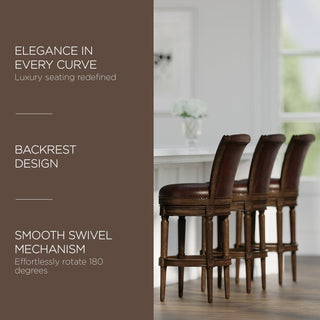 Maven Lane Pullman Bar Stool, Dark Walnut Finish w/ Vintage Brown Vegan Leather