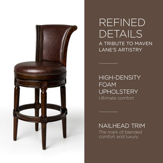 Maven Lane Pullman Bar Stool, Dark Walnut Finish w/ Vintage Brown Vegan Leather