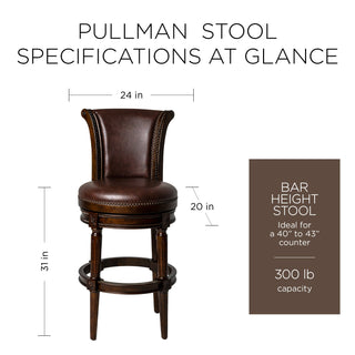 Maven Lane Pullman Bar Stool, Dark Walnut Finish w/ Vintage Brown Vegan Leather