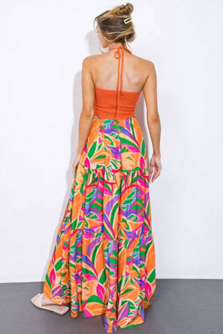 Flying Tomato - Sunset Getaway Crochet & Print Maxi Dress
