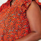 Double Take - Floral Flutter Sleeve Notched Neck Blouse