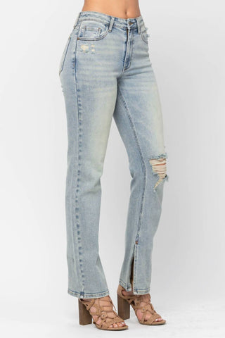 Judy Blue - High Waist Destroyed & Inseam Slit Straight Denim Jeans