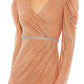 Mac Duggal - Beaded Wrap Over Puffsleeve Midi Dress