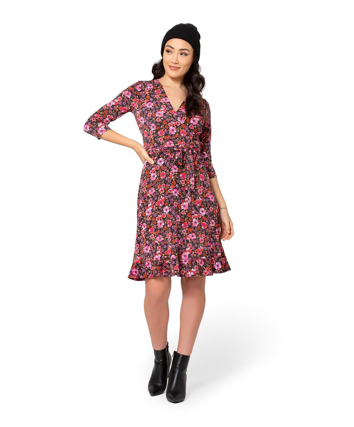 Leota Women's Perfect Wrap Ruffle Hem Dress Red