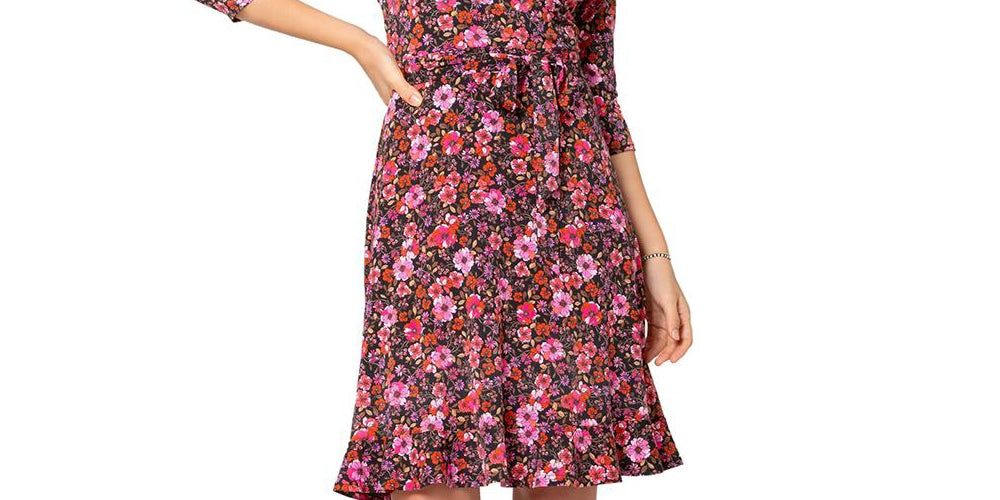 Leota Women's Perfect Wrap Ruffle Hem Dress Red