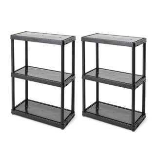 Gracious Living 3 Shelf Fixed Height Light Duty Storage Unit, Black (2 Pack)