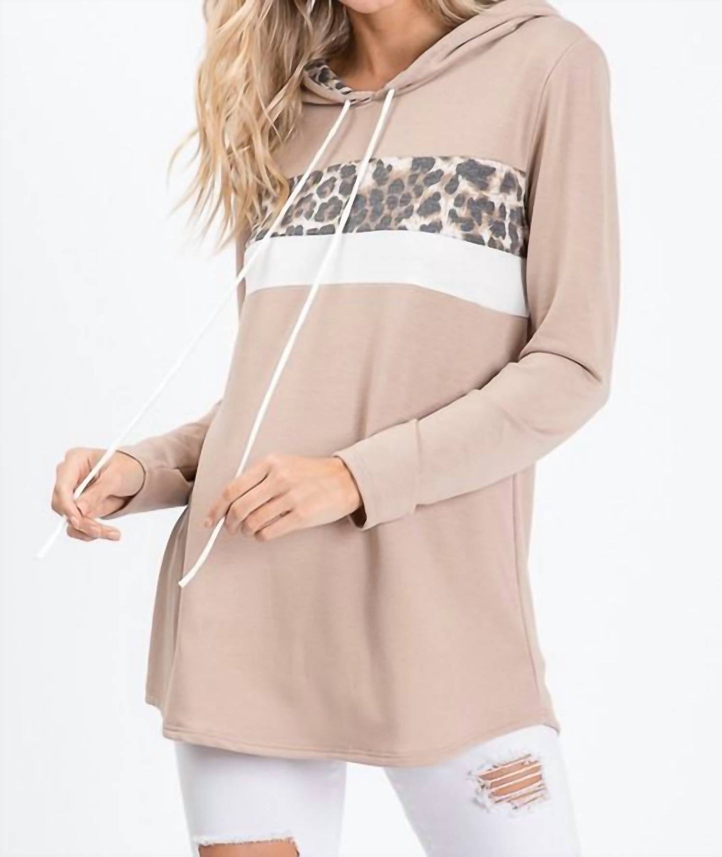 7Th Ray - Mocha Leopard Print Hooded Sweatshirt