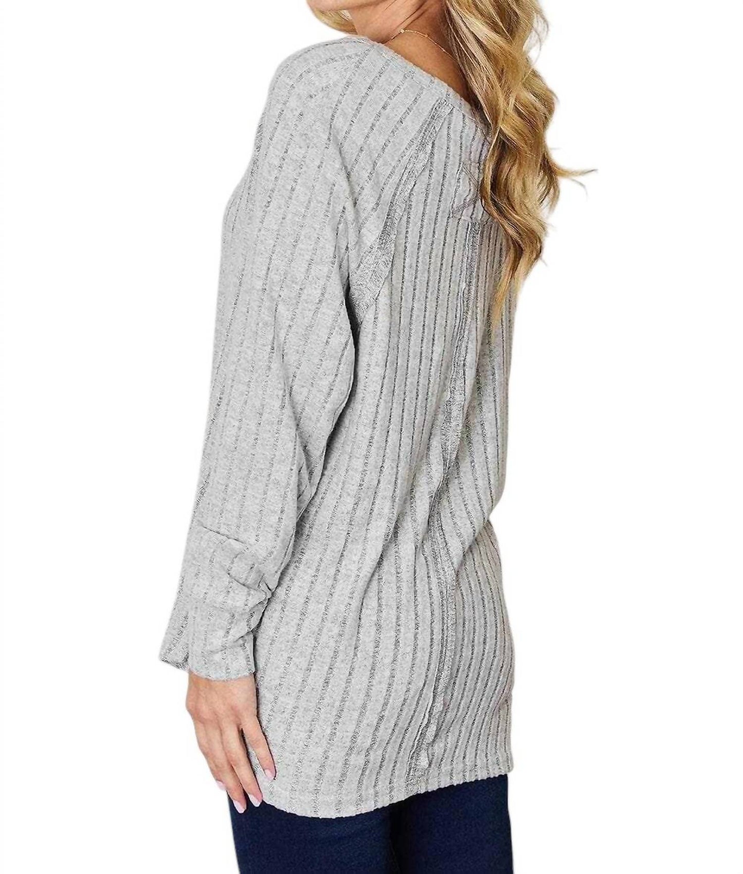 Basic Bae - Chic Ribbed Round Neck Slit Tee