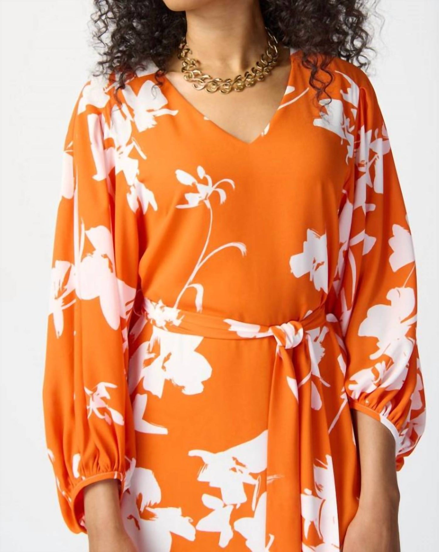 Joseph Ribkoff - Floral Print Georgette Puff Sleeve Belted Dress