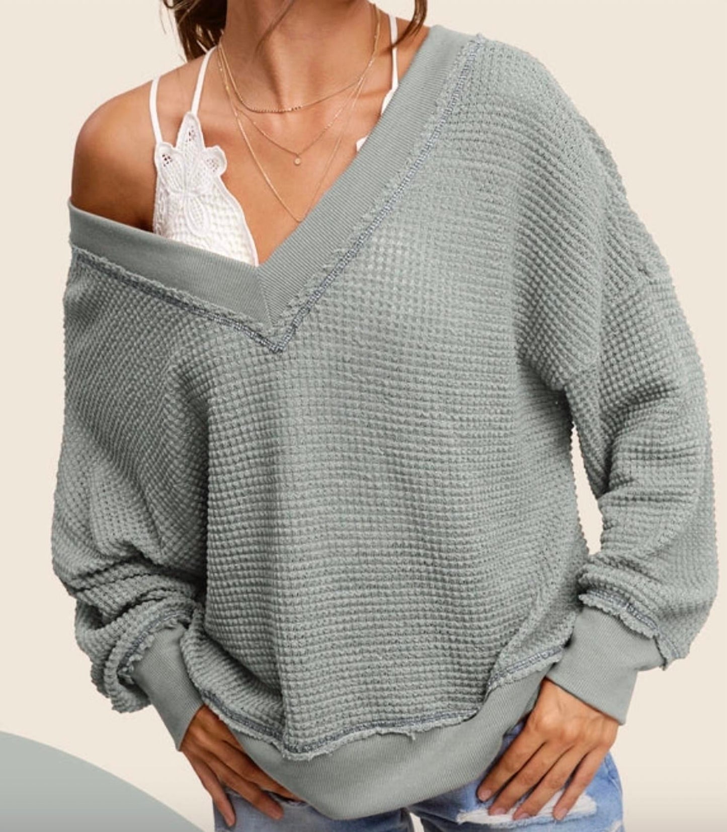 La Miel - Waffle V Neck Top