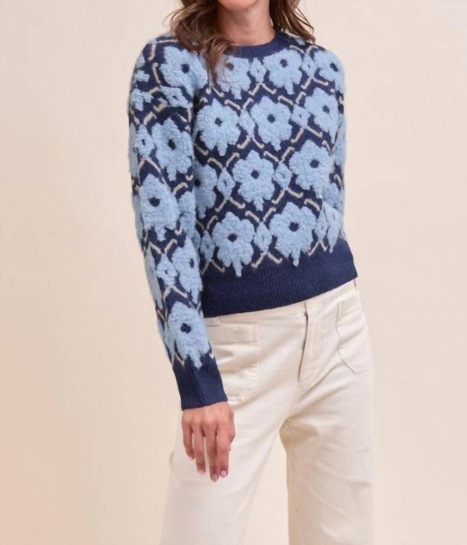 &Merci - Fuzzy Flower Crew Sweater