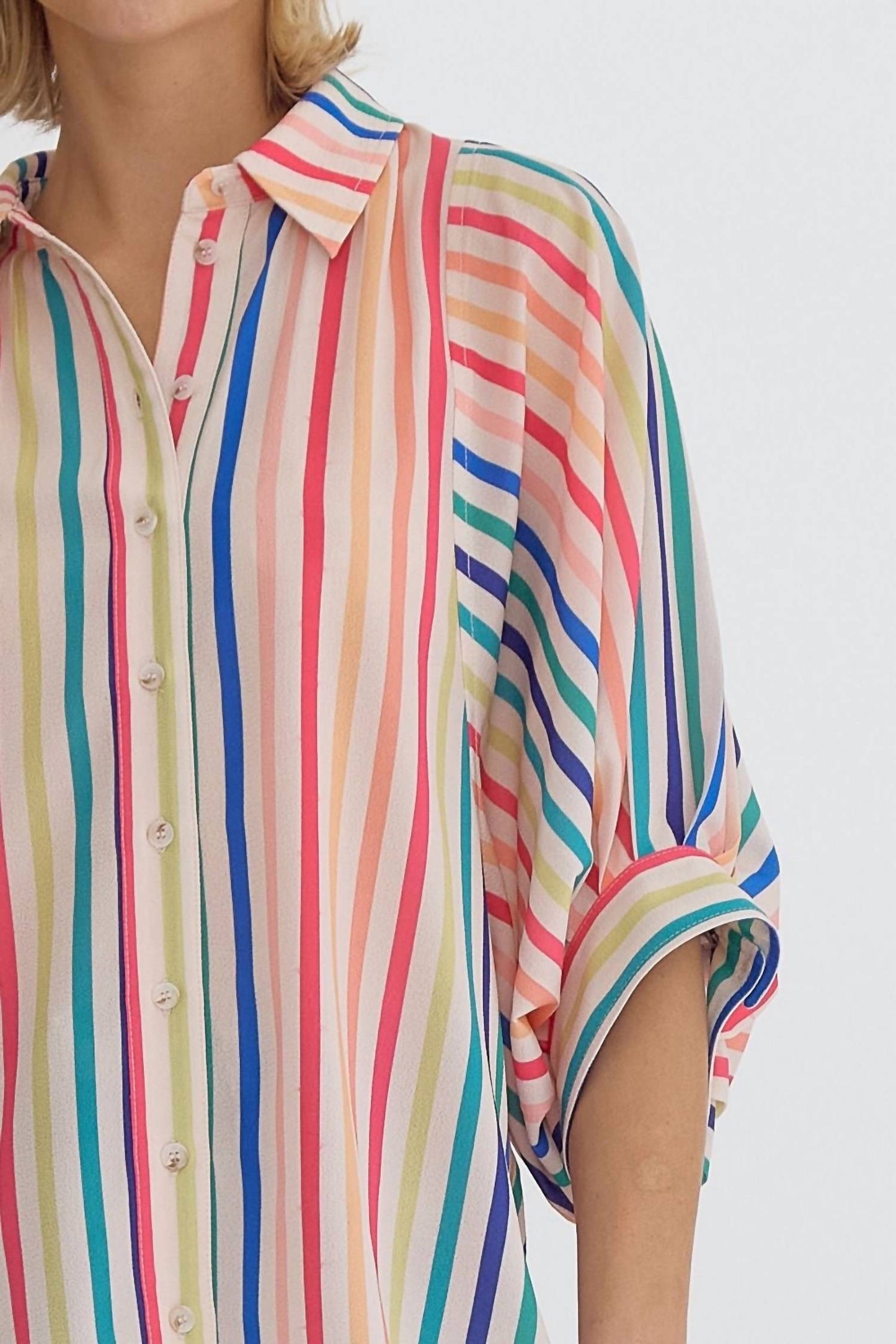 Entro - Multi Striped Button Down Top