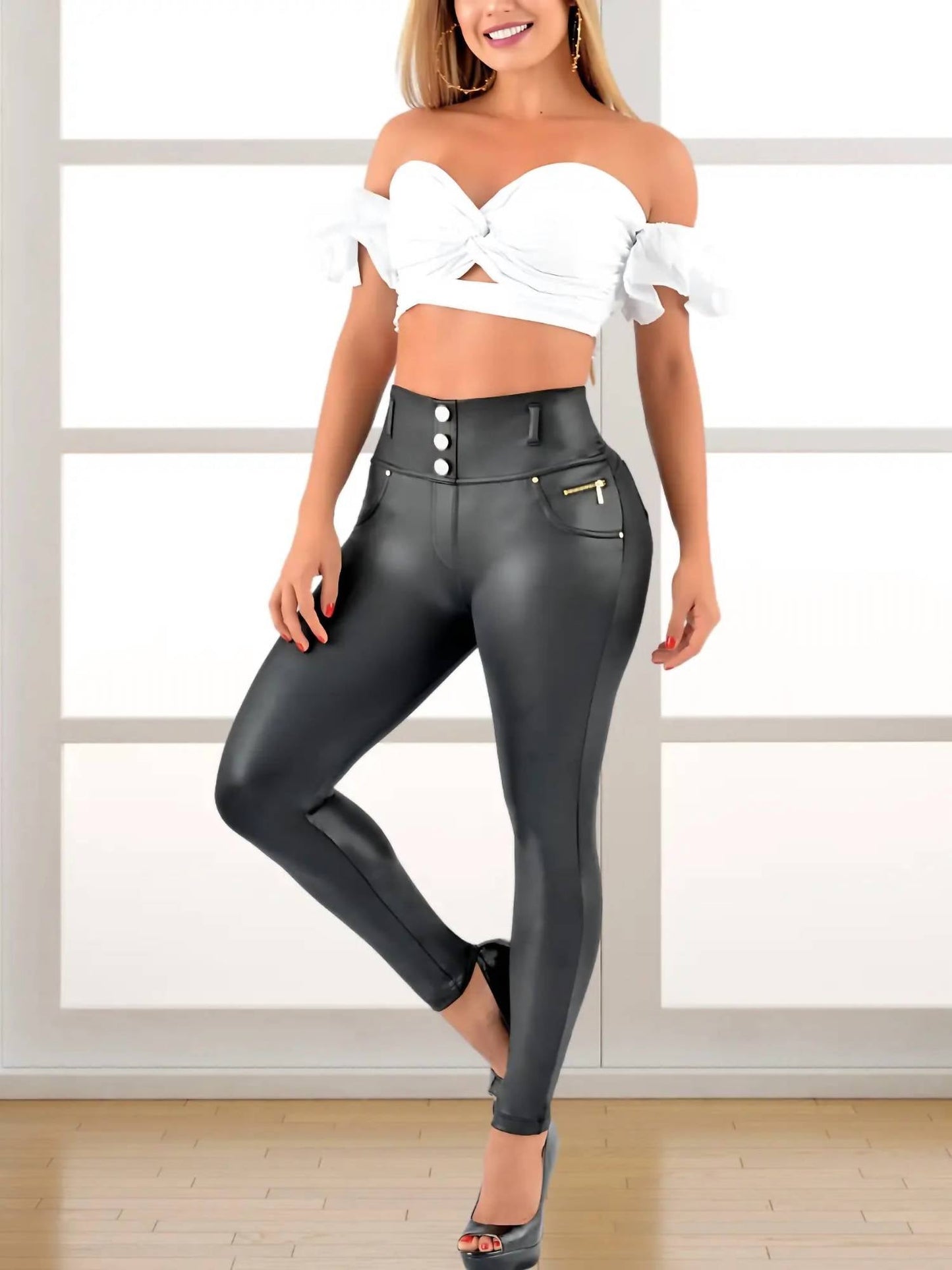 Siluets - Leather Look Shapewear Dress Pants – Butt Lift, Cellulite Control & Flawless Silhouette