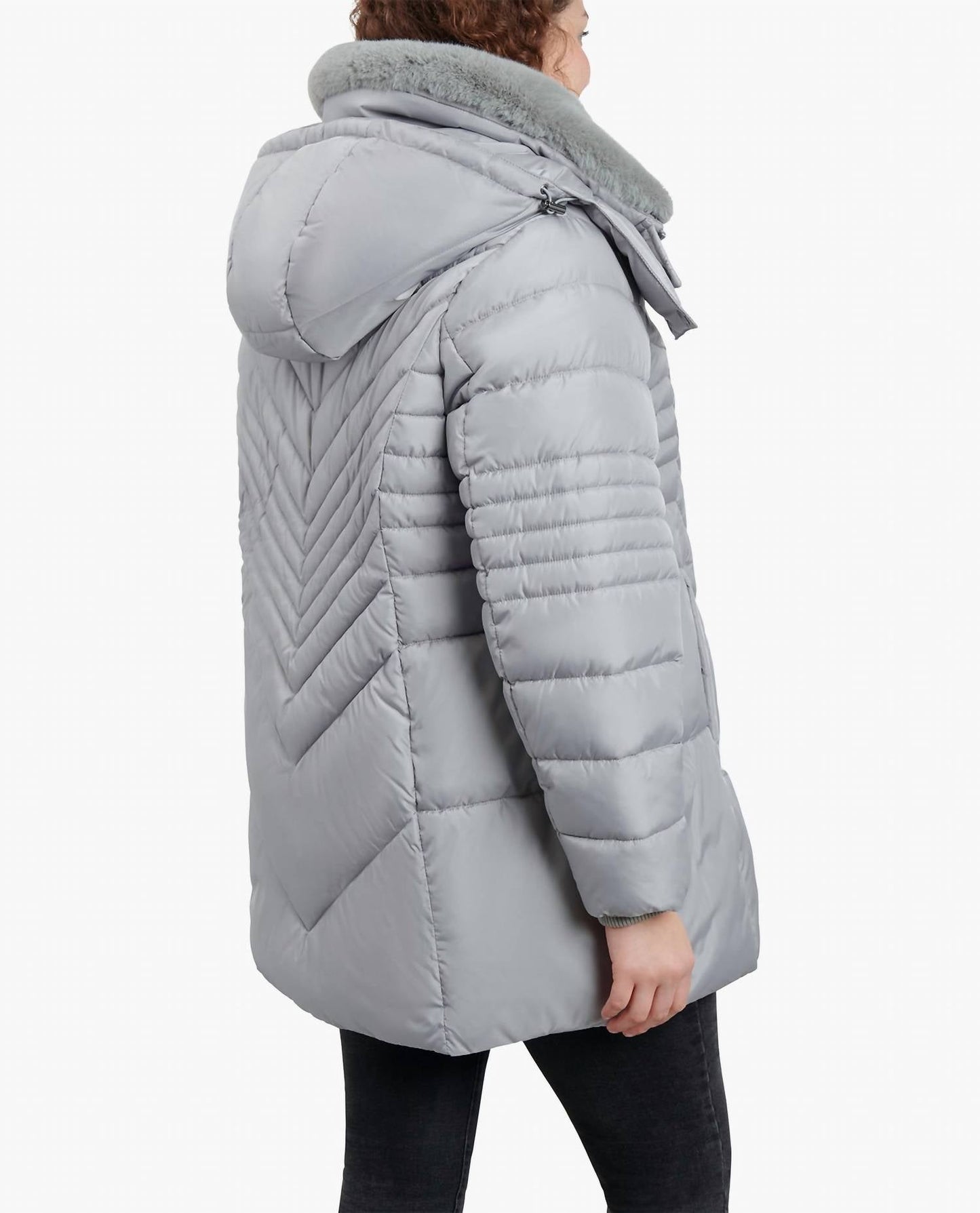 London Fog - Plus Size Zip-front Hooded Puffer Jacket With Button-off Fur Collar