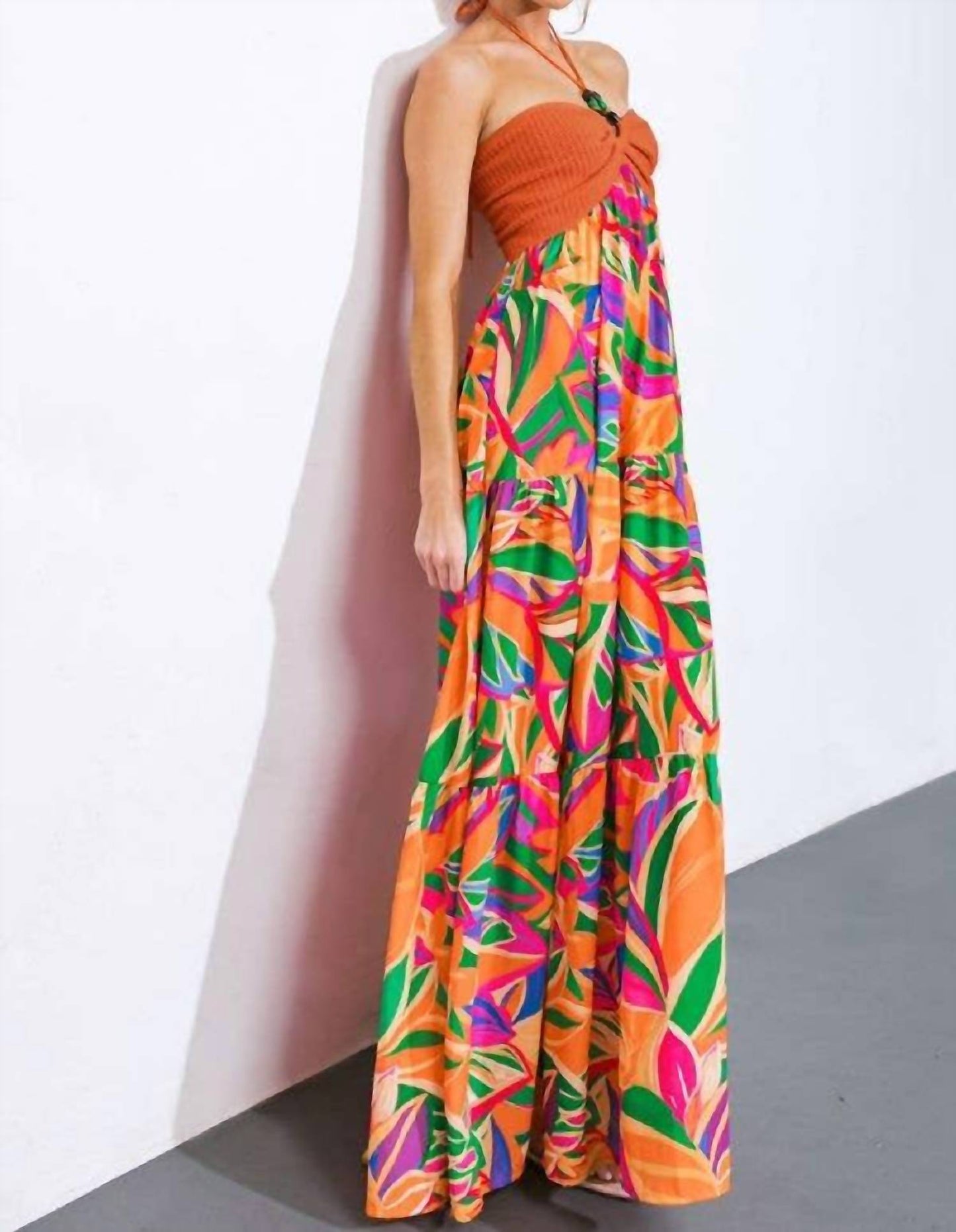 Flying Tomato - Sunset Getaway Crochet & Print Maxi Dress