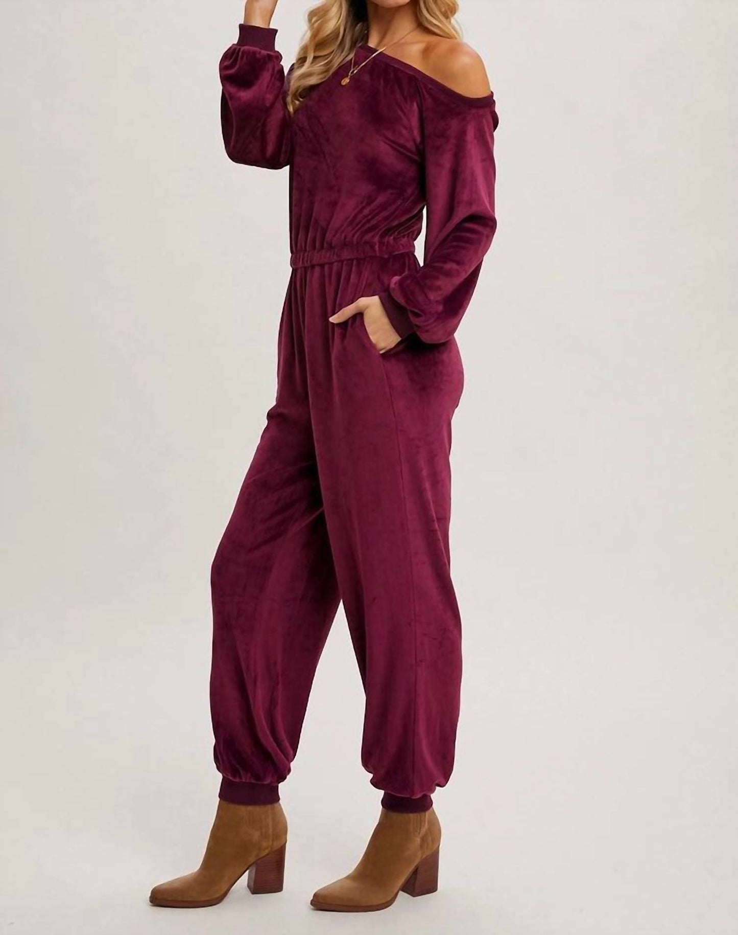 Bluivy - Plum Velvet One Shoulder Jumpsuit