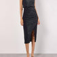 Apricot - Sparkle Mock Neck Ruched Dress