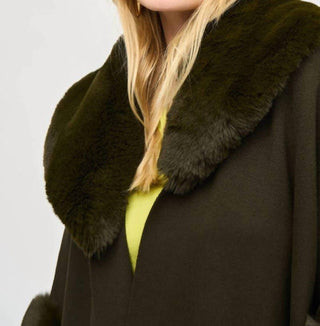 Joseph Ribkoff - Faux Fur Trim Oversized Three Quarter Sleeve Cape