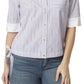 Anne Klein Women's Marleigh Short Sleeve Blouse Purple Size Large