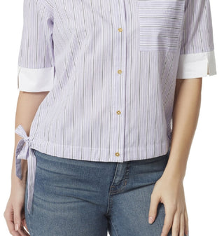 Anne Klein Women's Marleigh Short Sleeve Blouse Purple Size Large