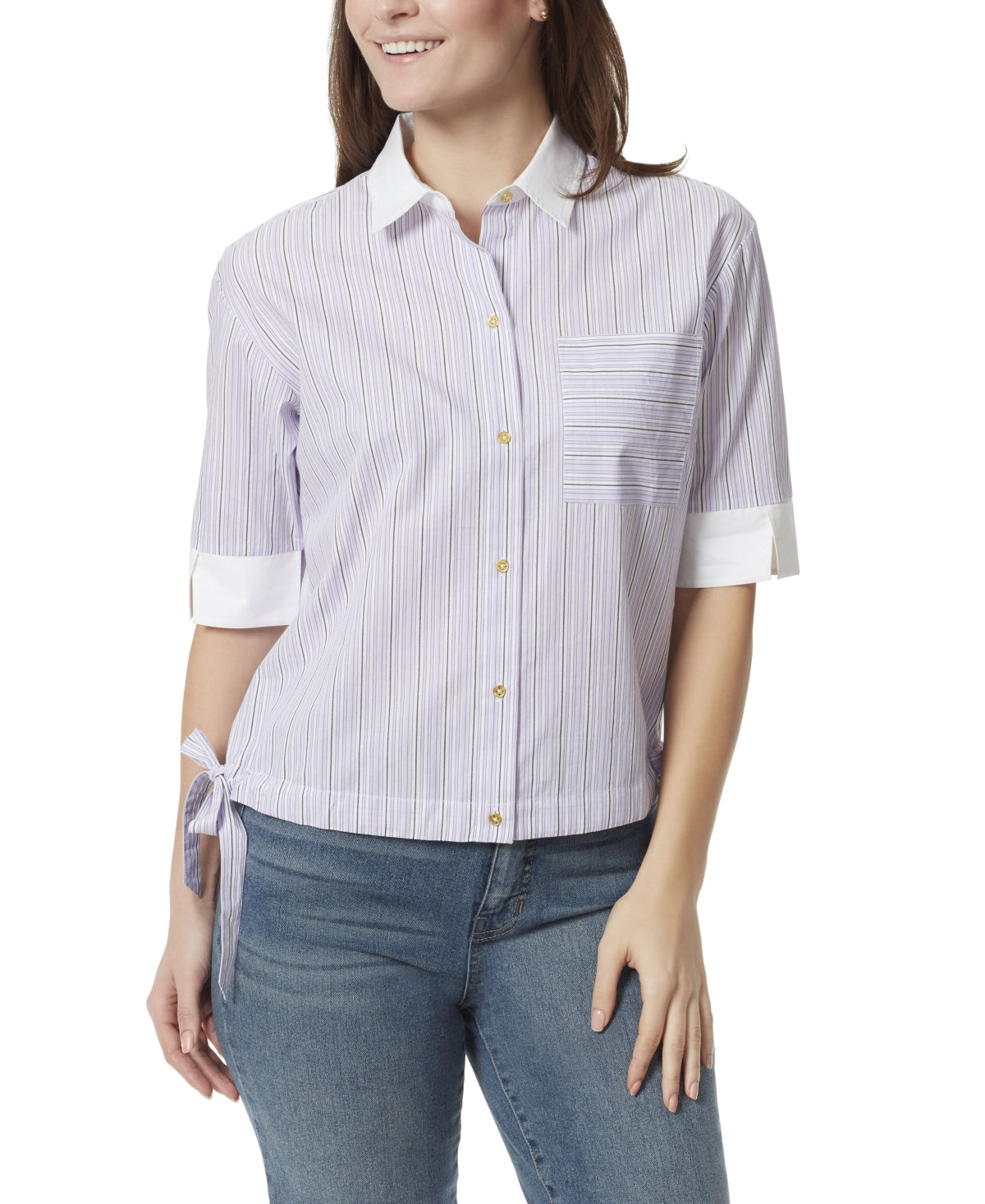 Anne Klein Women's Marleigh Short Sleeve Blouse Purple Size Large