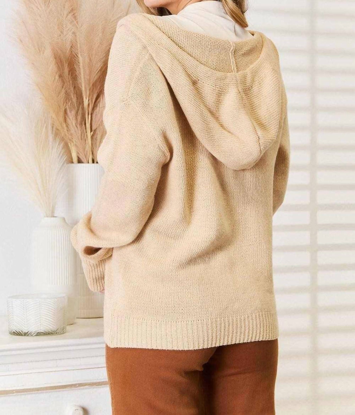 Double Take - Cozy Hooded Sweater With Buttons