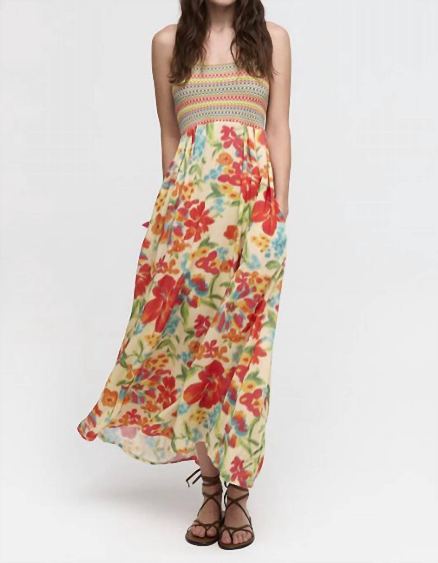 Aldo Martins - Floral Midi Dress with Crochet Top