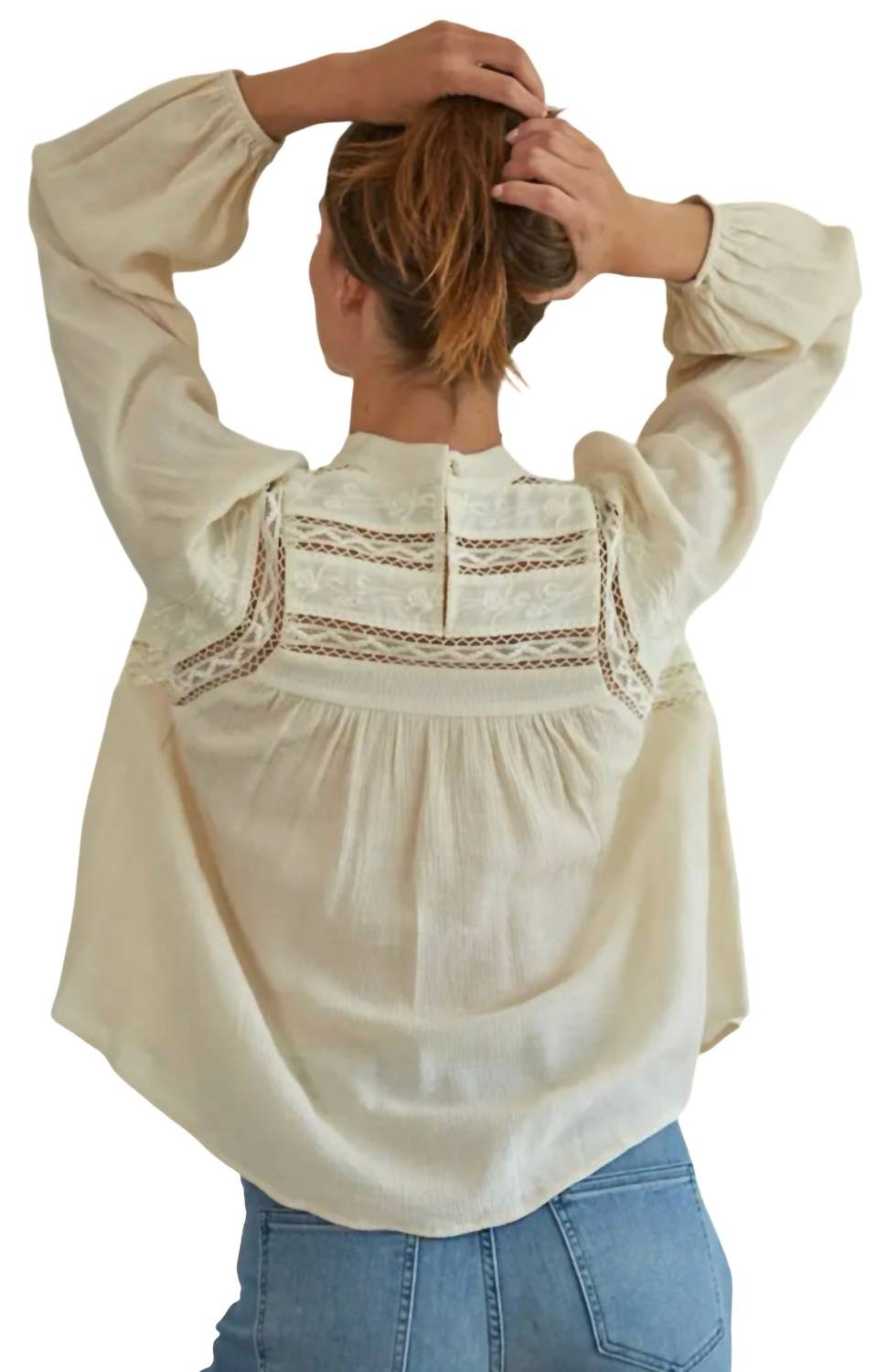 By Together - Woven Long Sleeve Mock Neck Top