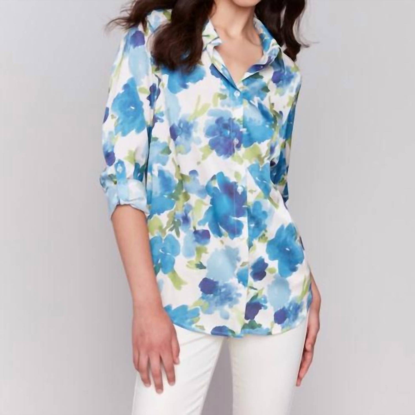 Charlie B - Printed Roll Up Sleeve Blouse