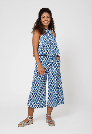 Leota Women's Skyler Wide Leg Cropped Jumpsuit Blue Size Small